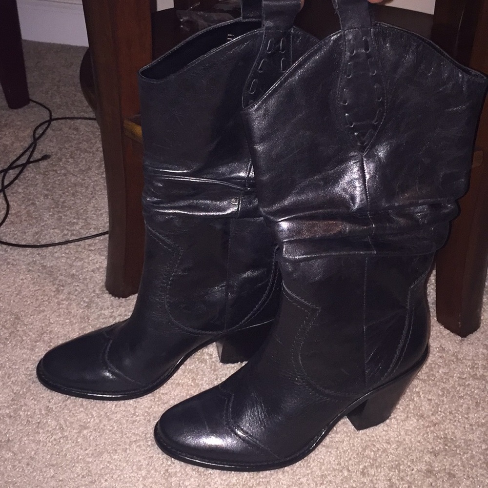 Black leather cowboy boots